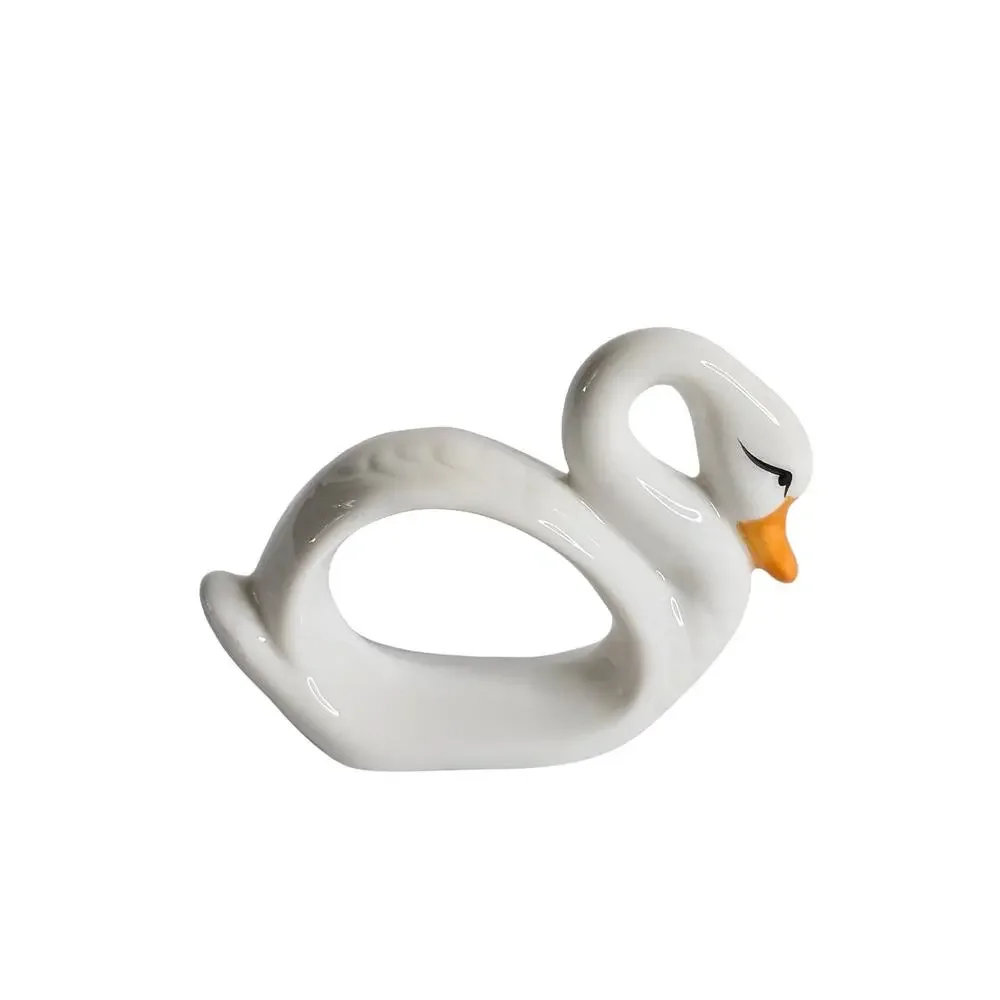 Vintage Porcelain White Swan Napkin Rings, Set of 4 Made in Taiwan